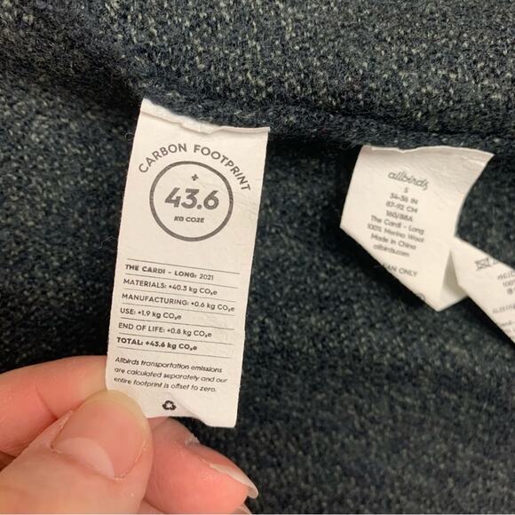 allbirds women's small the cardi long wool open Black Open Front Cardigan sweate - Picture 9 of 9